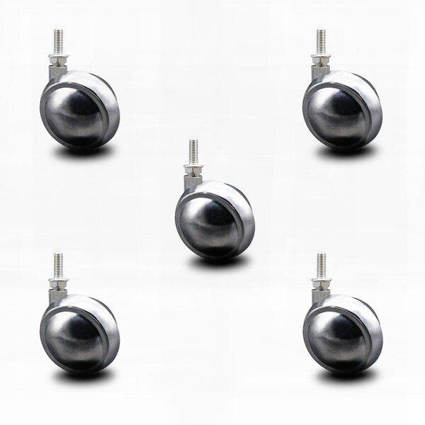 2.5 Inch Bright Chrome Metal Ball Caster - 5/16 Inch Threaded Stem, 5PK